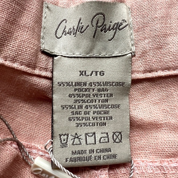 Charlie Paige Pants Linen Blend Sz XL Peach Crop Ruch Ankles Drawstring New NWT - Picture 5 of 6
